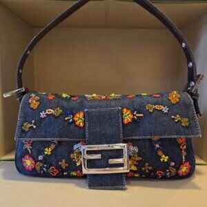 2000s Fendi Baguette Bag - Denim Beaded Bag (Limited Edition Y2K)
